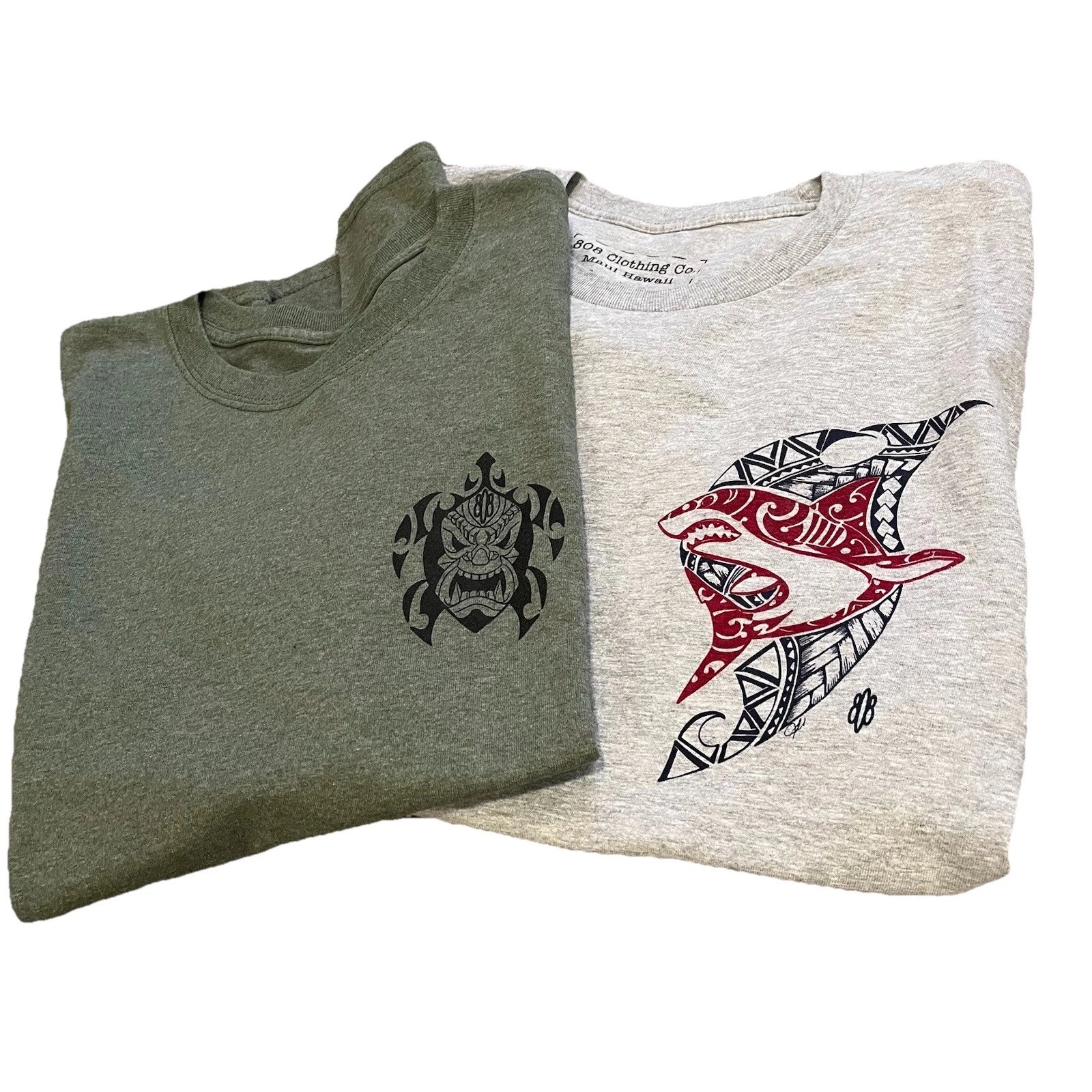 808 Maui Hawaii Graphic T-Shirt Lot Of 2 Mens L Tiger Shark Tiki Honu Resortwear