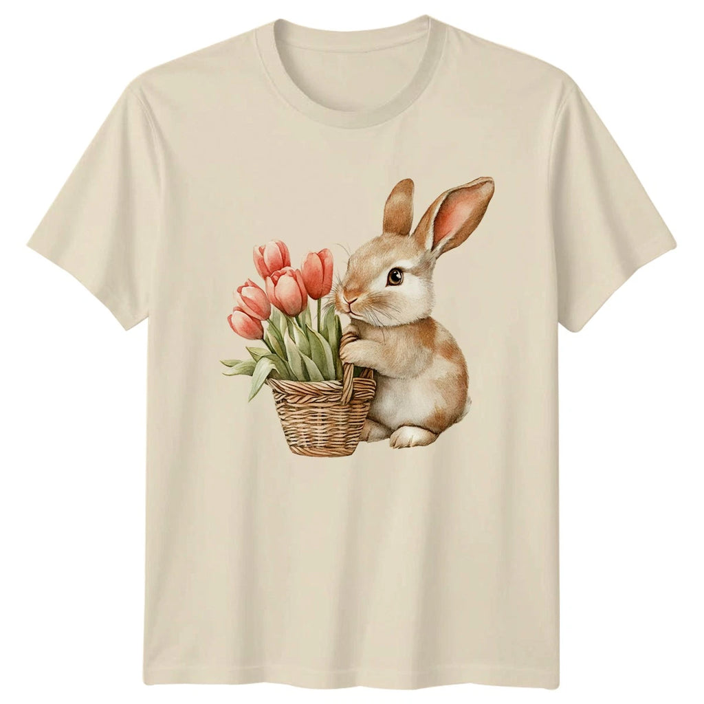 Cute Watercolor Rabbit Holding Basket T-Shirt Easter Rabbit Animal Easter Gift
