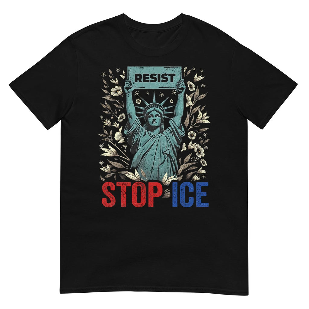 Stop ICE Funny Statue of Liberty Boho Floral Resist Retro T-Shirt