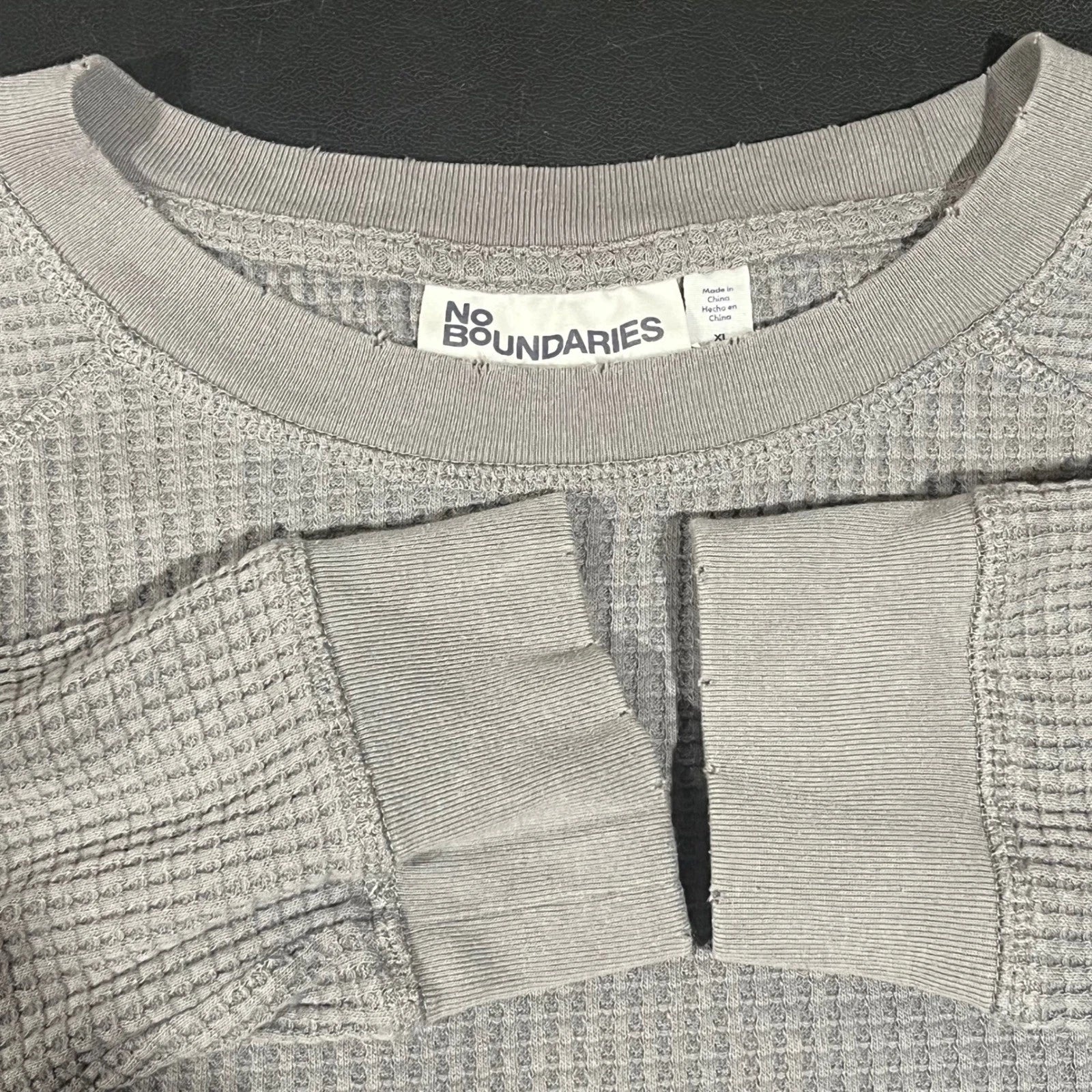 No Boundaries Mens Grunge Gray Waffle Knit Long Sleeve Shirt Thermal Top Size XL