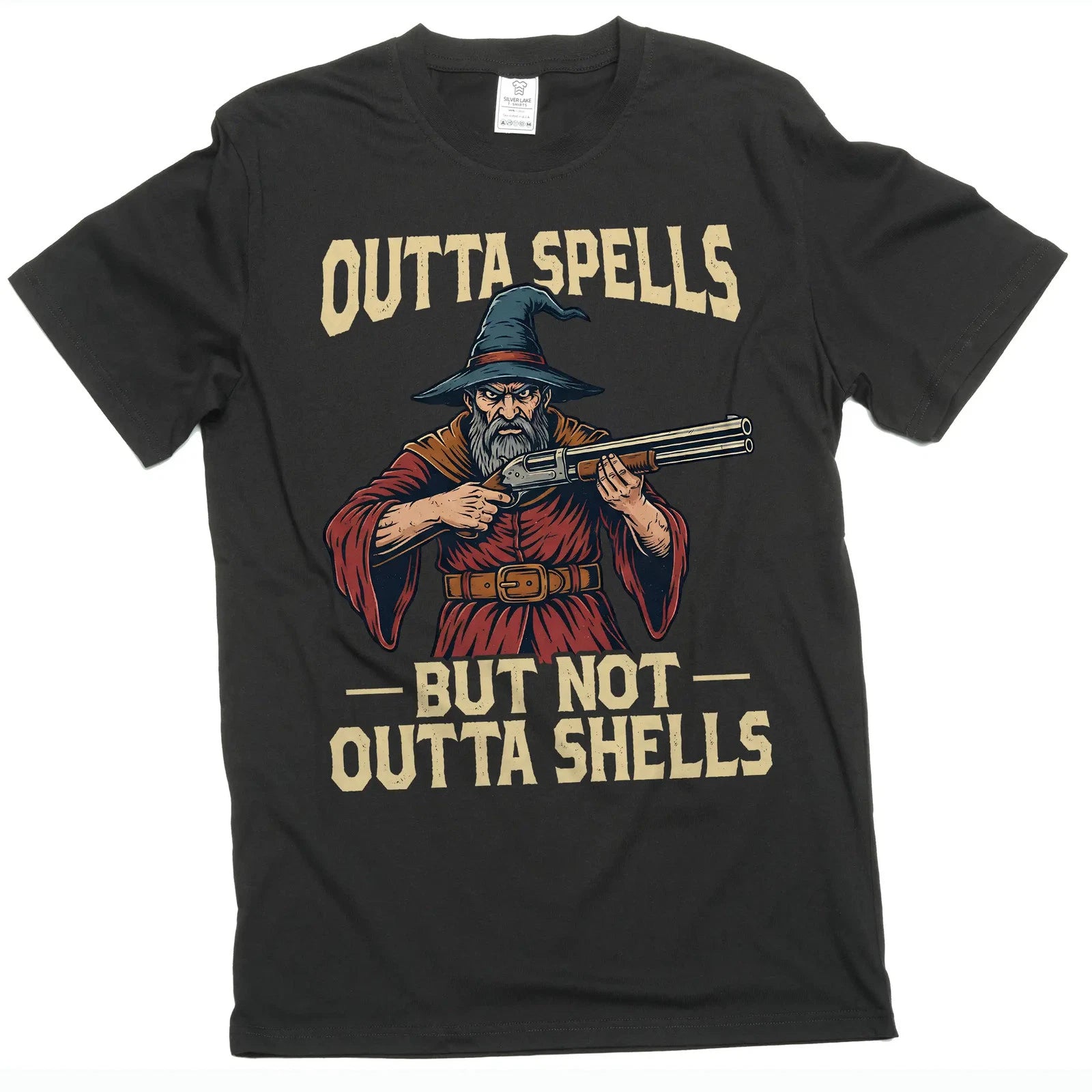 funny outta spells but not outta shells humorous wizard magician tee shirt