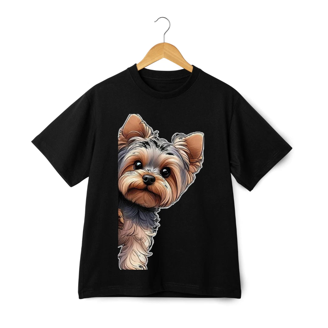 Yorkie T-Shirt - Unisex Cute Yorkshire Terrier Peek Dog Graphic Tee Pet Lover