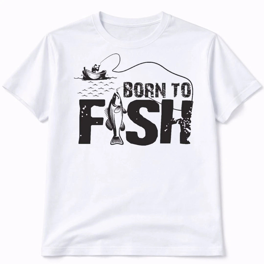 Born To Fish Graphic T Shirt Trendy Fishing Western Style Tee Mens Gifts White