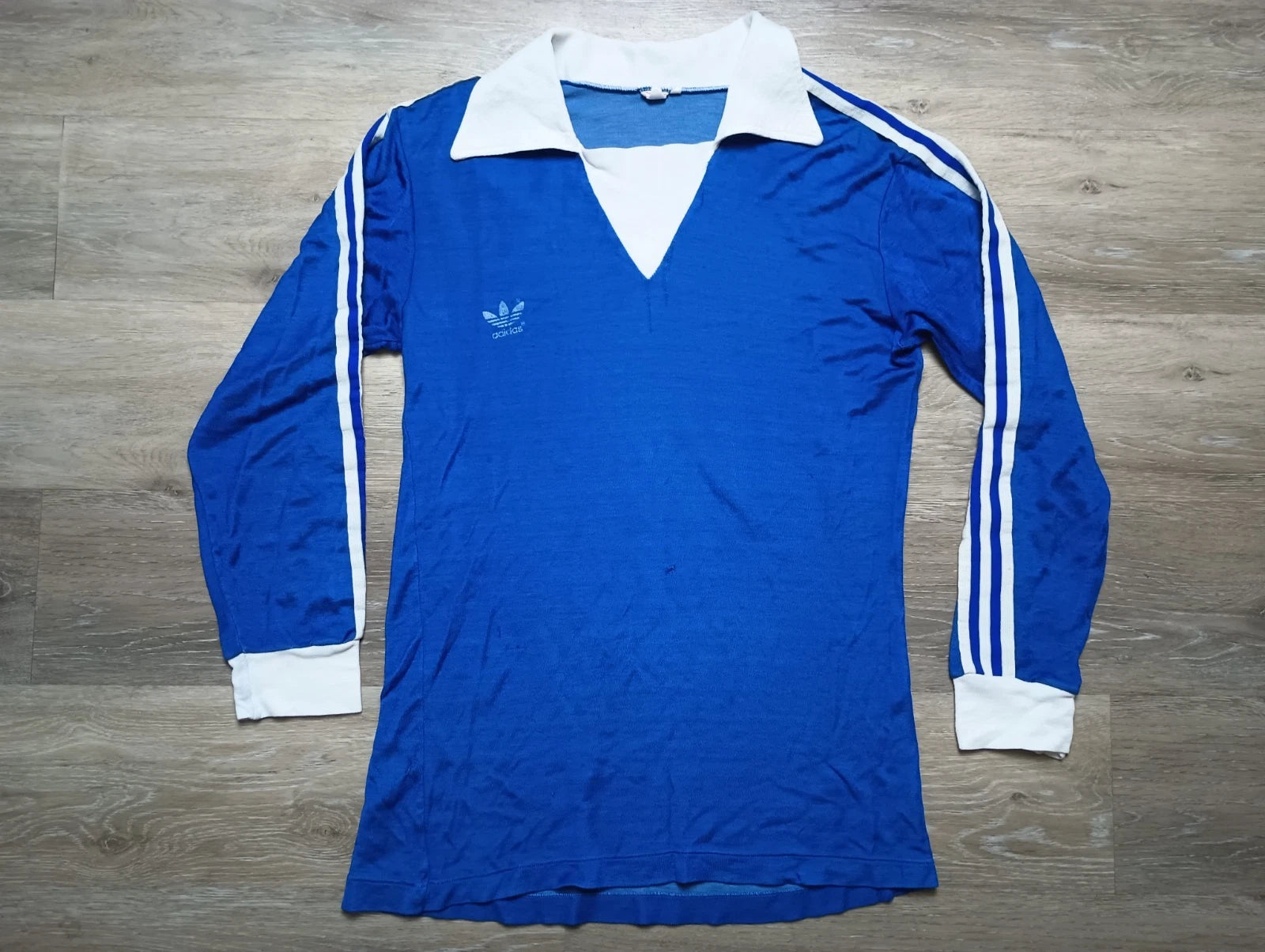 Vtg early 70s ADIDAS trefoil Long Sleeve Jersey Shirt Soccer Football Sz 5/6 Med