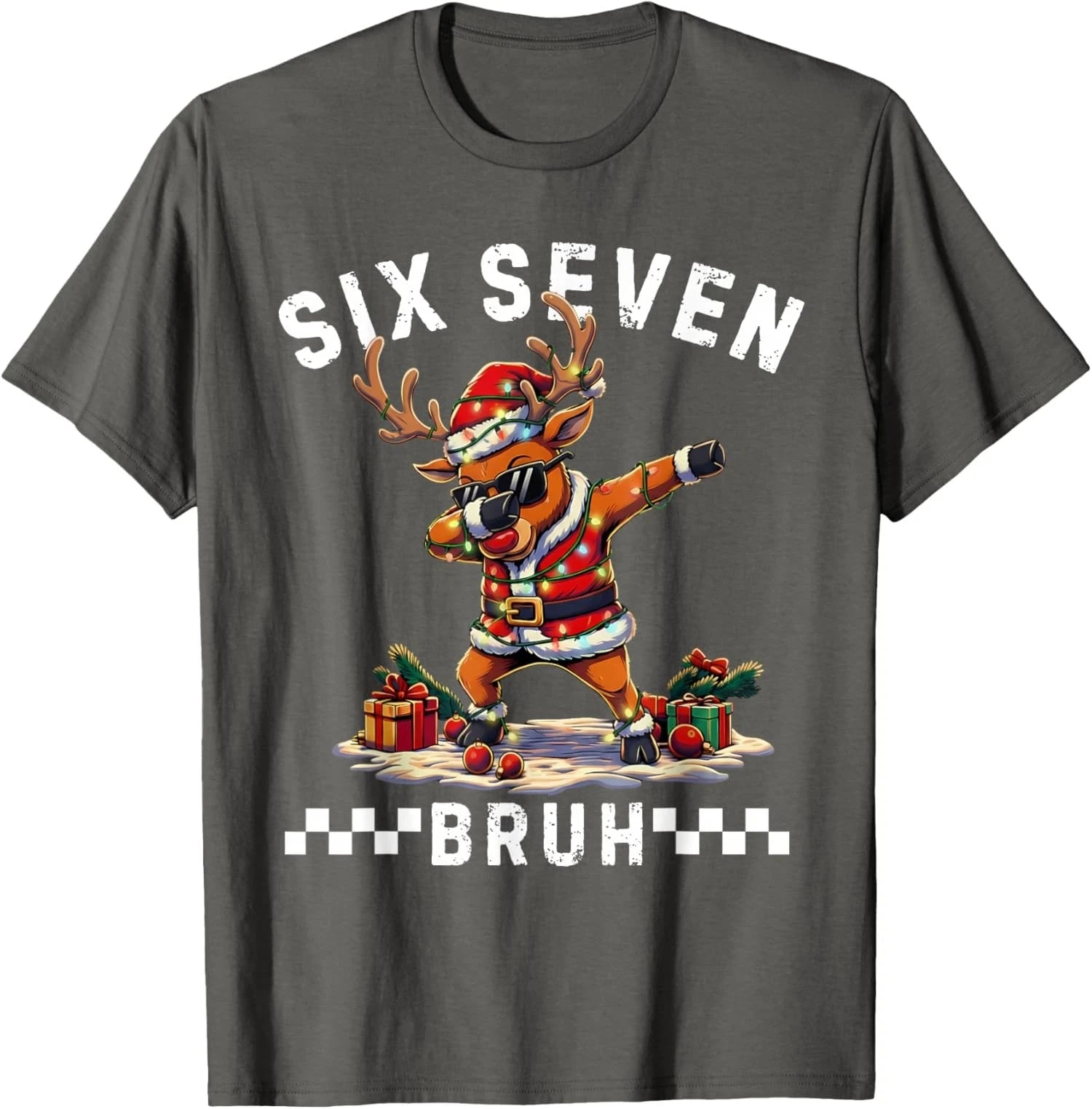 Funny Bruh Six Seven Christmas Meme Dabbing Reindeer Unisex T-Shirt