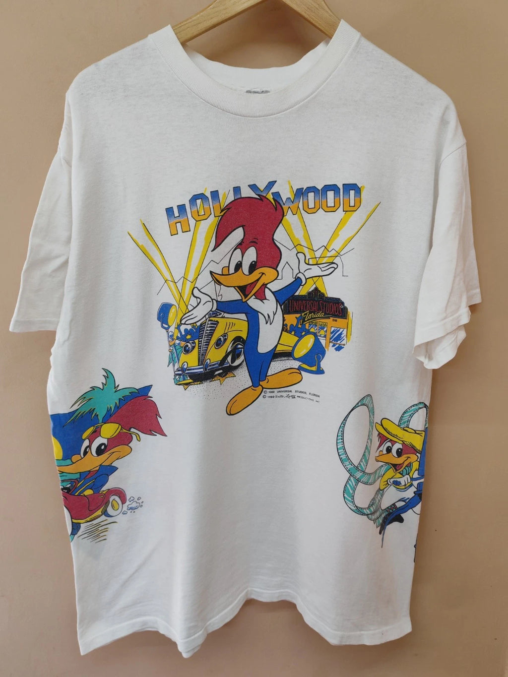 Vtg 1989 Woody Woodpecker T-Shirt Universal Studios Florida AOP Walter Lantz L/X