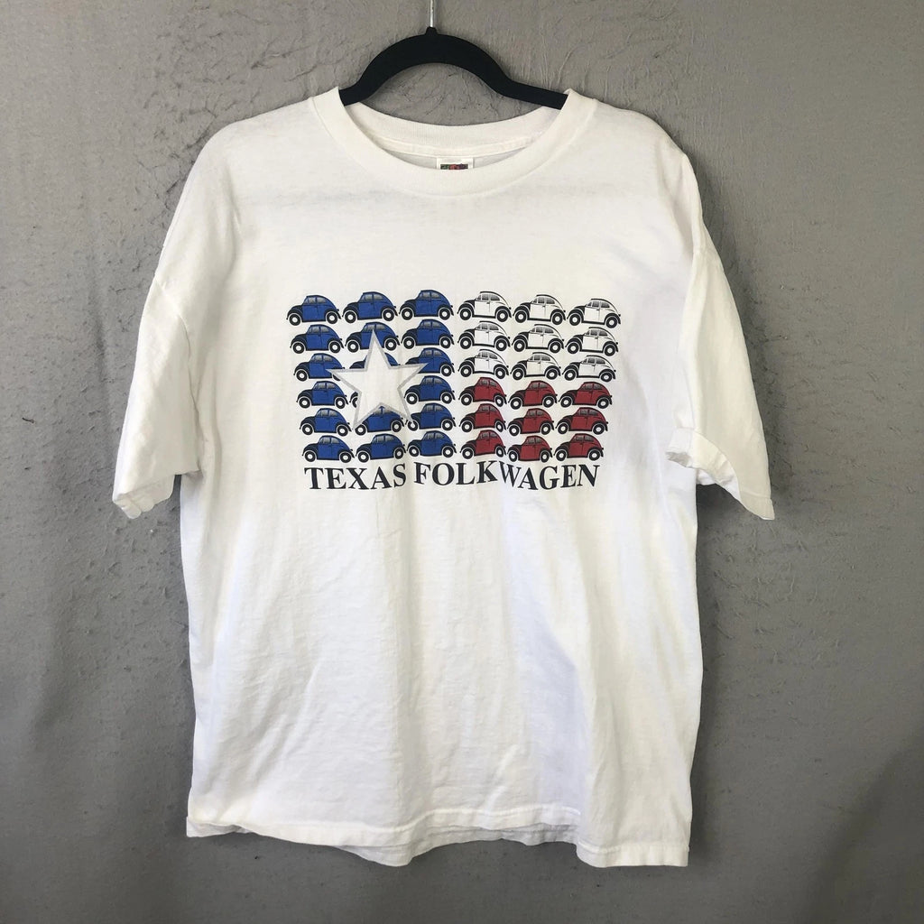 Y2K 90s Shirt Mens 2XL White Texas Folkwagen Graphic Short Sleeve Tee Punchbuggy