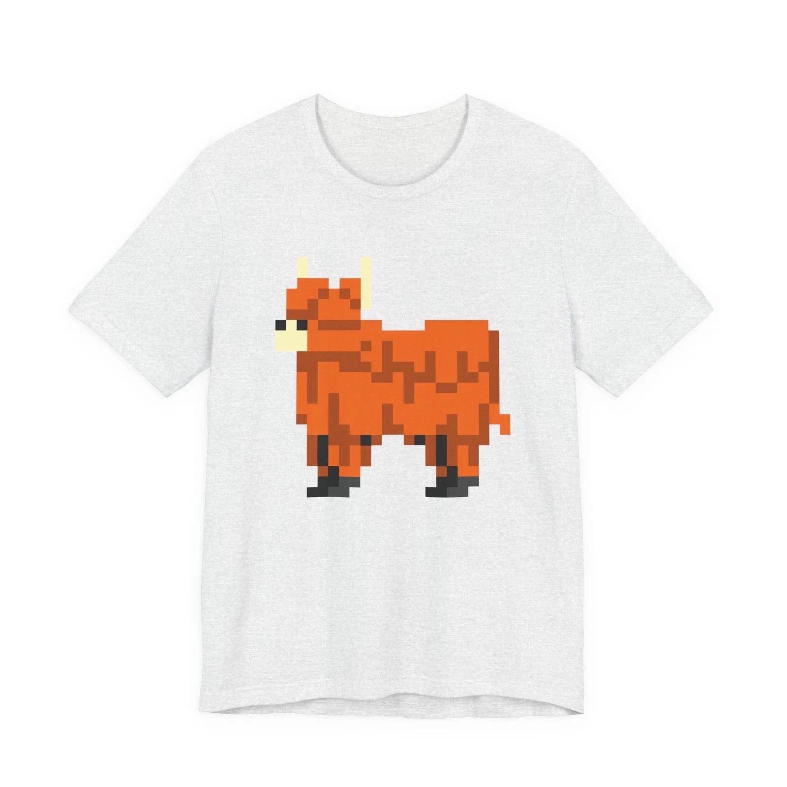 Unisex Jersey Short Sleeve Tee Cute Retro 8-Bit Pixel Art Gamer Highland Cow