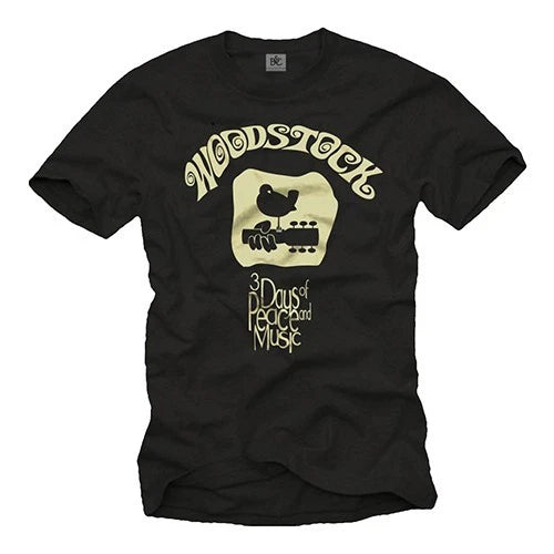 Vintage Music Men's T-Shirt with Woodstock Guitar - Men's Hippie Band Shirt