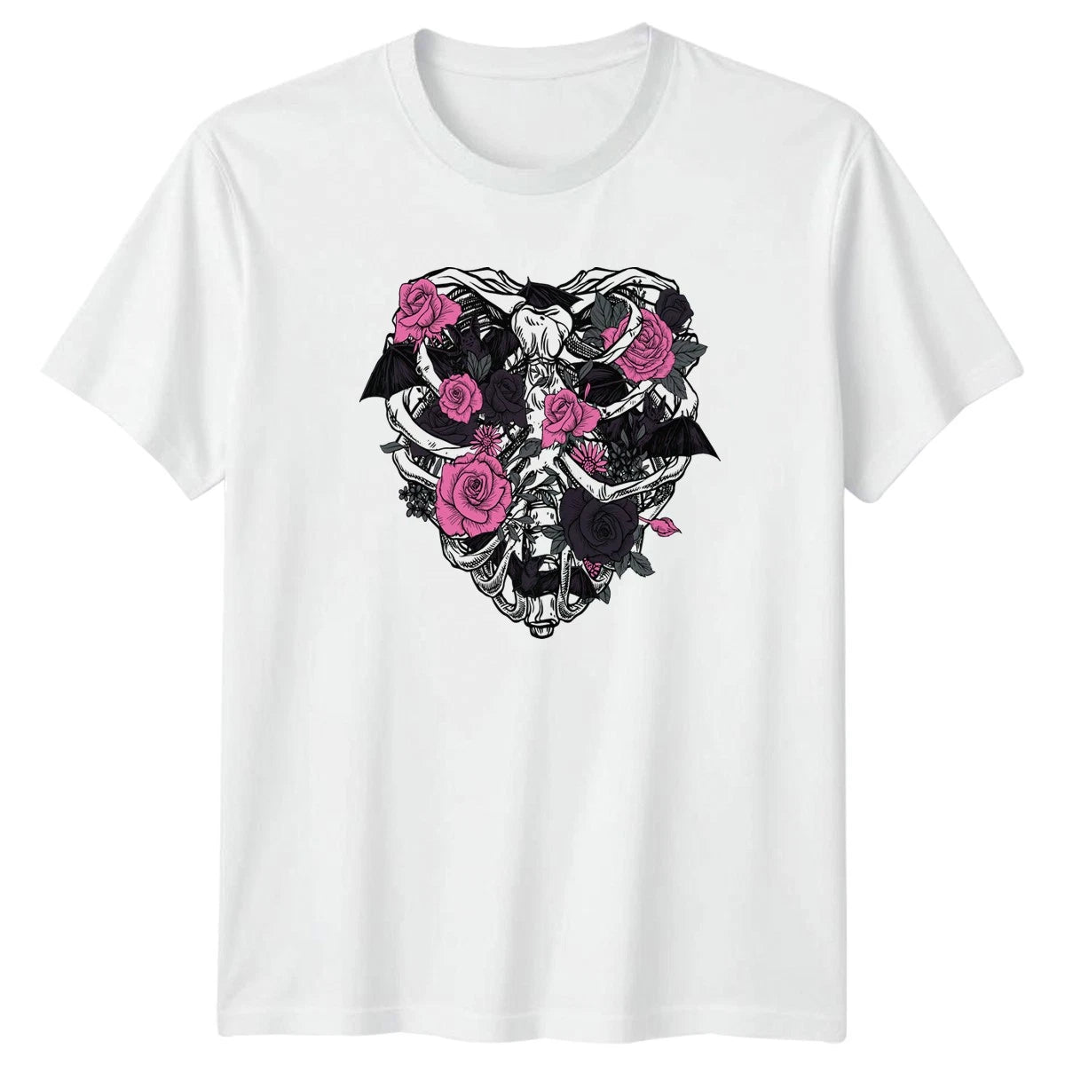 Anatomical Heart Pink Rose Bats T-Shirt Gothic Alternative Dark Floral