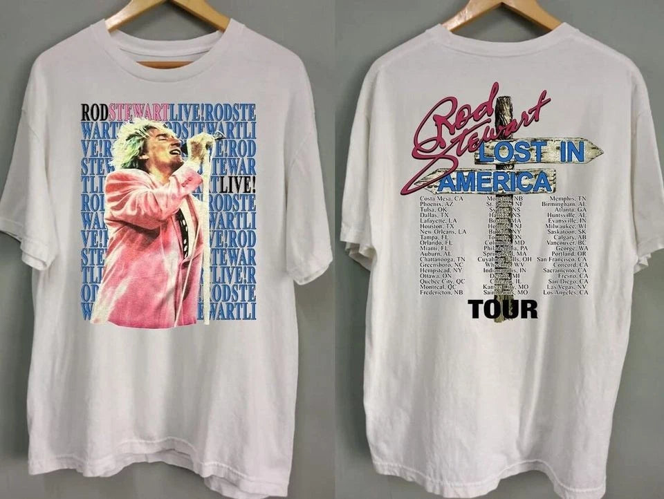 Rod Stewart Lost In America Tour 1989 T-Shirt, 80s Rod Stewart Tour T-Shirt