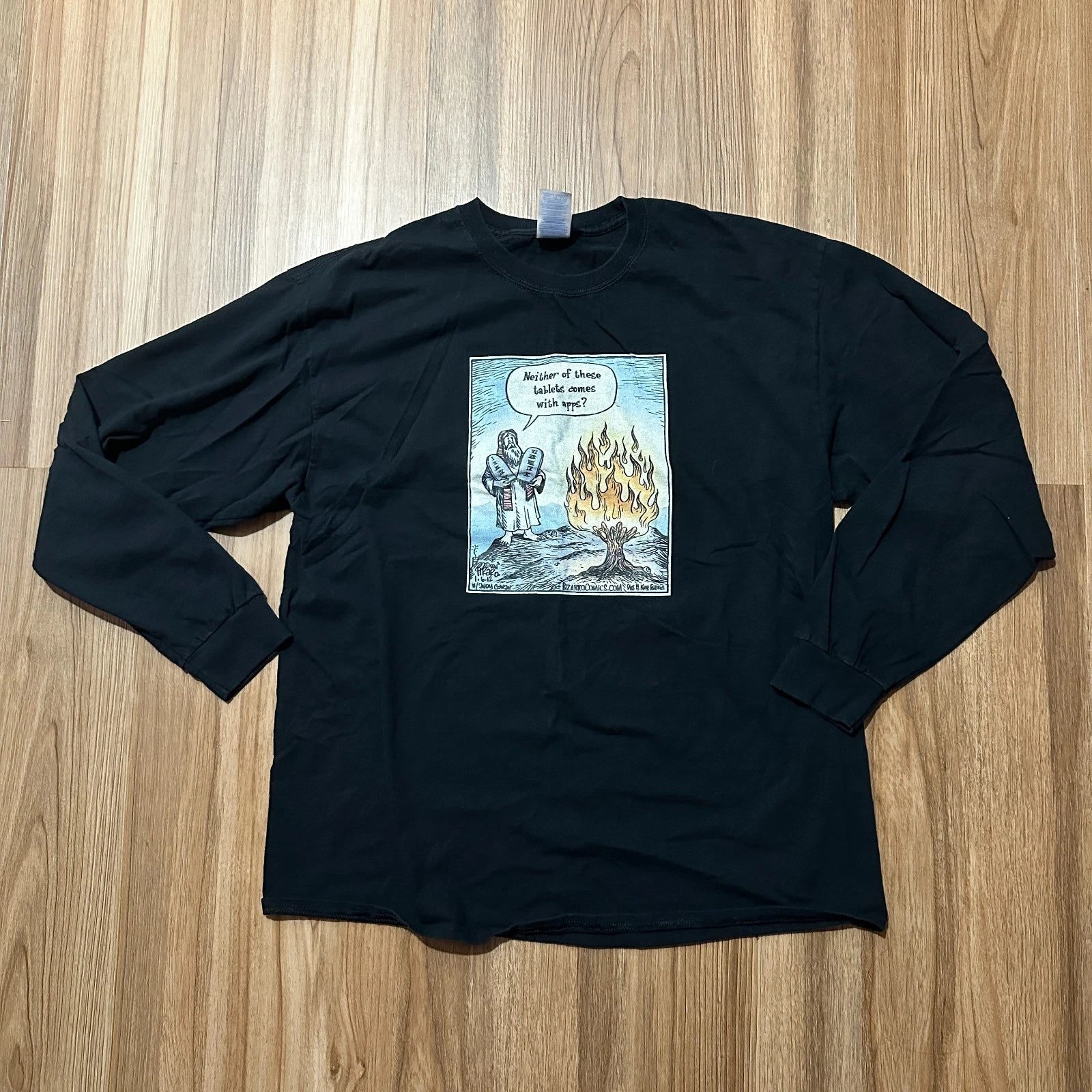 Gildan Funny Comic Dad Joke Jesus Tablet Long Sleeve Black Graphic T-Shirt XL