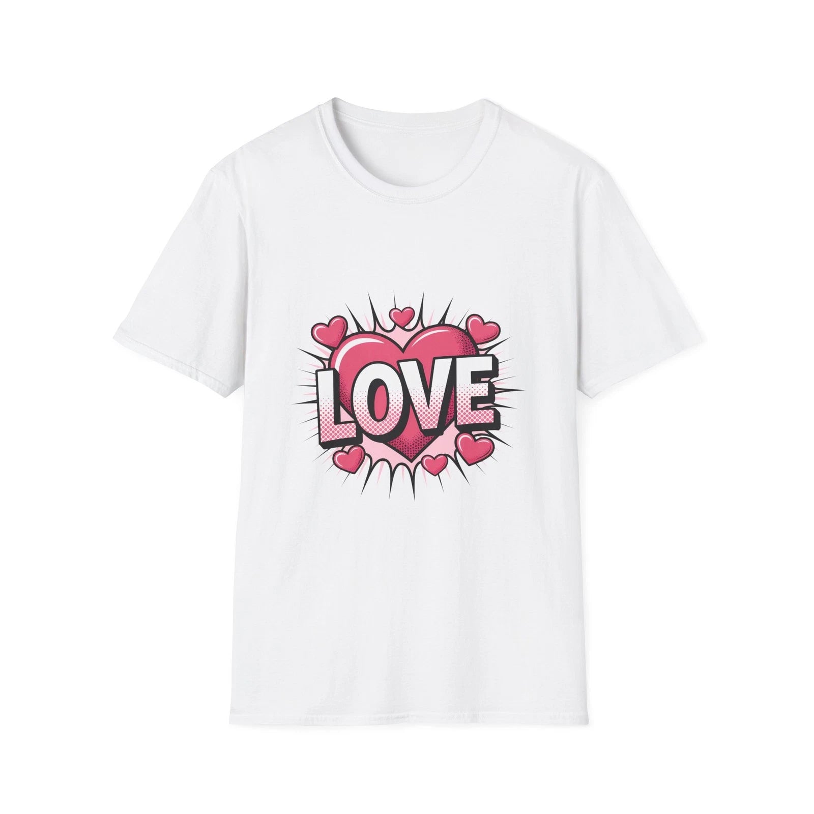 Love Heart Pop Art T-Shirt | Pink Comic Hearts, Valentine Tee