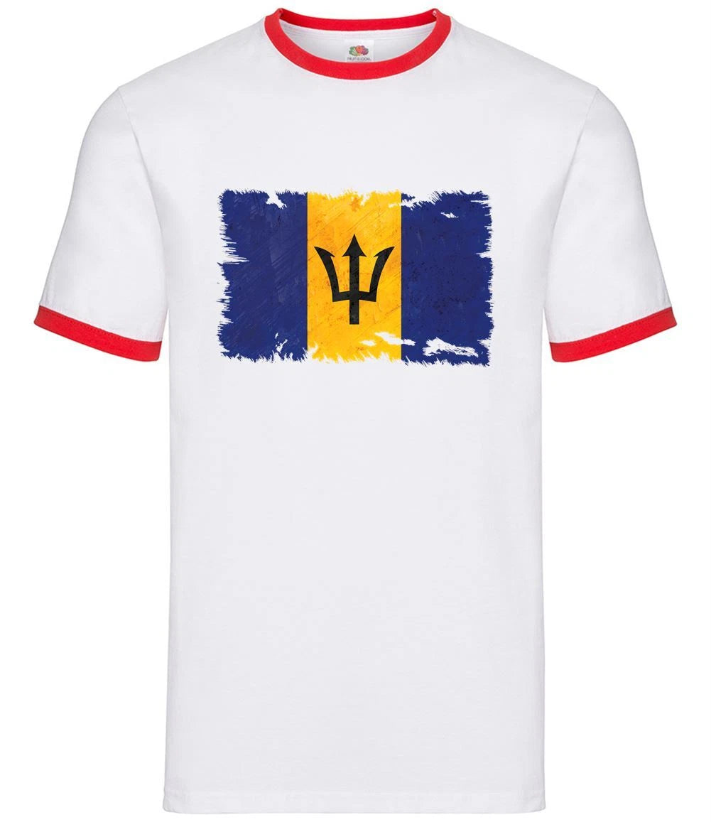 Barbados Grunge Flag - Mens Ringer - Caribbean Bridgetown Country Flags