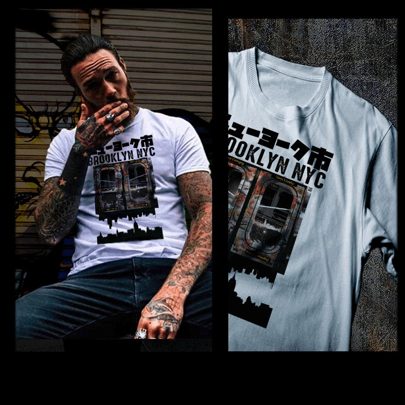 Brooklyn T-shirt BK Graffiti Train with Japanese kanji New York City 80s NY
