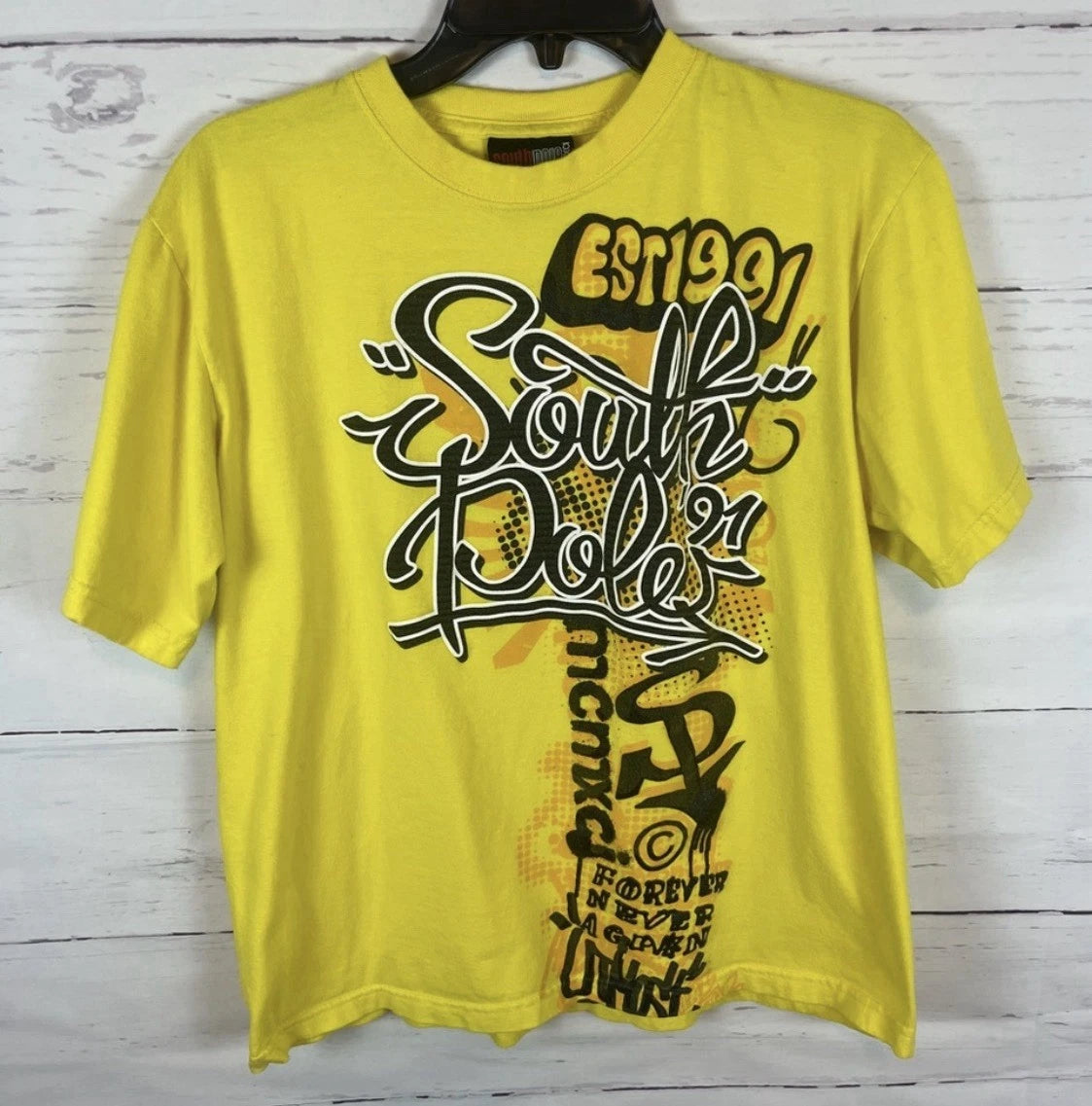Vintage Southpole Graphic Tee Shirt Medium Yellow Y2K Hip Hop Skater Streetwear