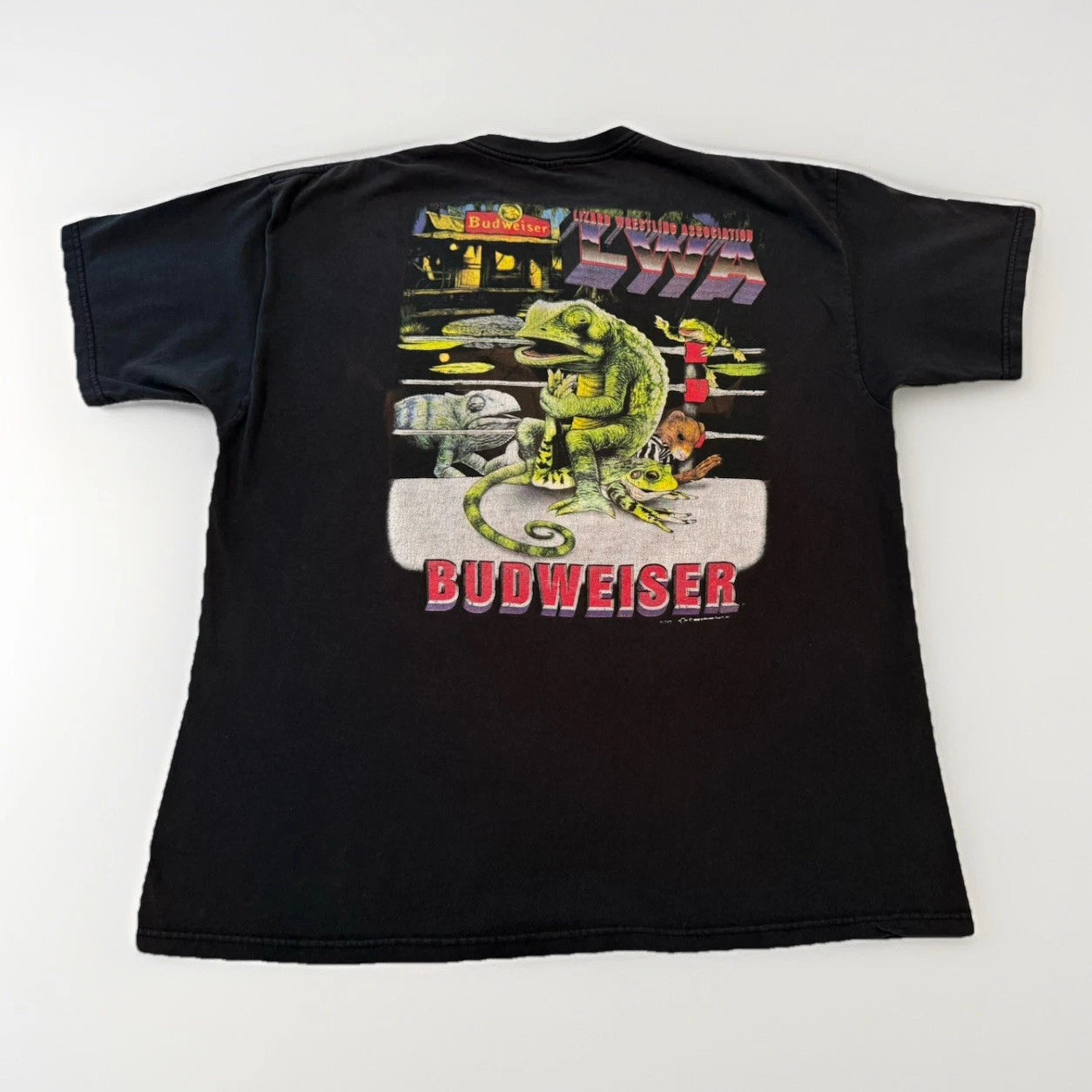Vintage 90s Budweiser Lizard T Shirt Mens S-5XL USA Double Sided Graphic Beer