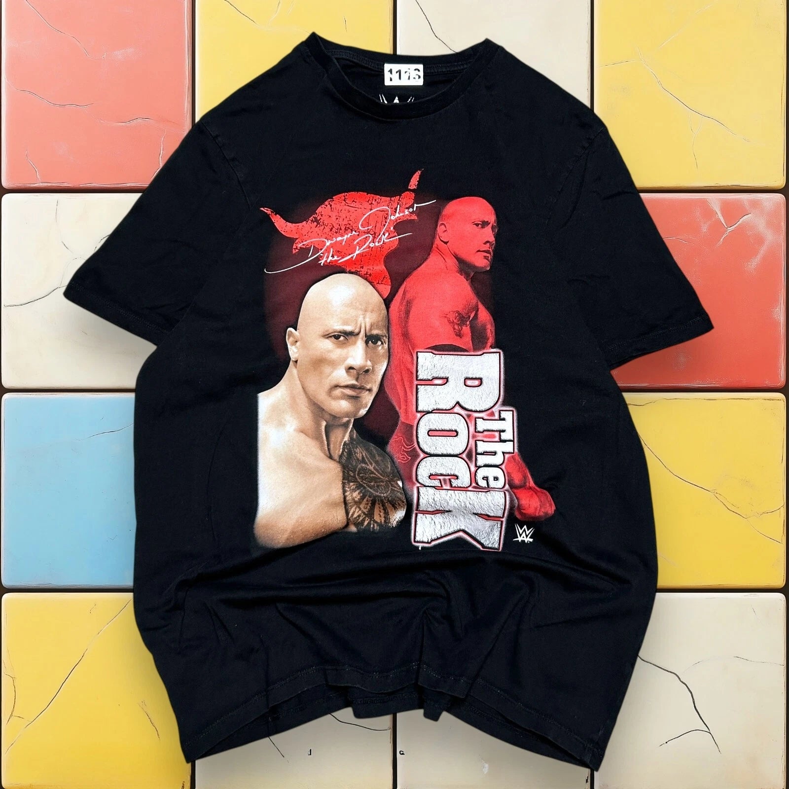 Y2K WWE The Rock Wrestling T-Shirt WWF Dwayne Johnson Black Graphic Men Size L