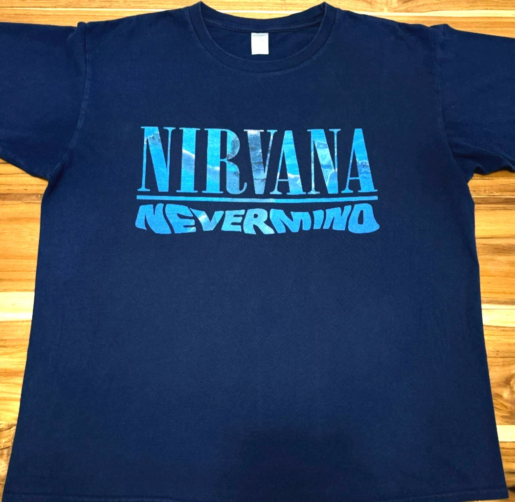 Nirvana Nevermind Band Tee XL Navy Blue Double Sided Kurt Cobain Grunge T-Shirt