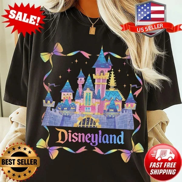 Cute Disneyland Castle 70th Anniversary 1955-2025 Coquette Bow Shirt S-3XL