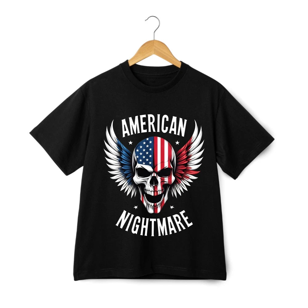 Unisex American Flag Skull T-Shirt-Casual Bold Design|Patriotic Edgy Cartoon Tee