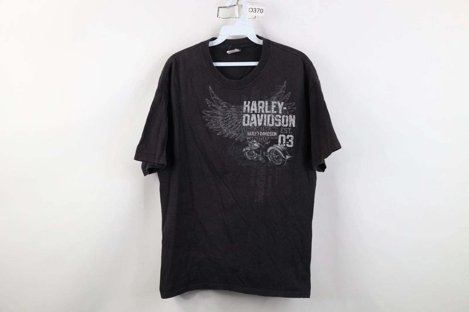 Vtg Y2K Harley Davidson Mens Large Distressed Eagle Wings Skull T-Shirt Black