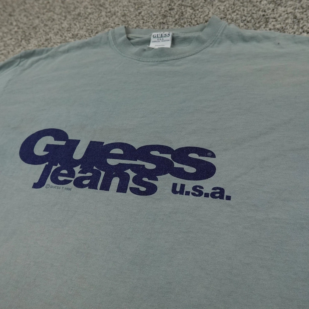 VTG Guess Shirt Mens M Blue Graphic Short Sleeve Tee Grunge Skate 90s Y2K USA