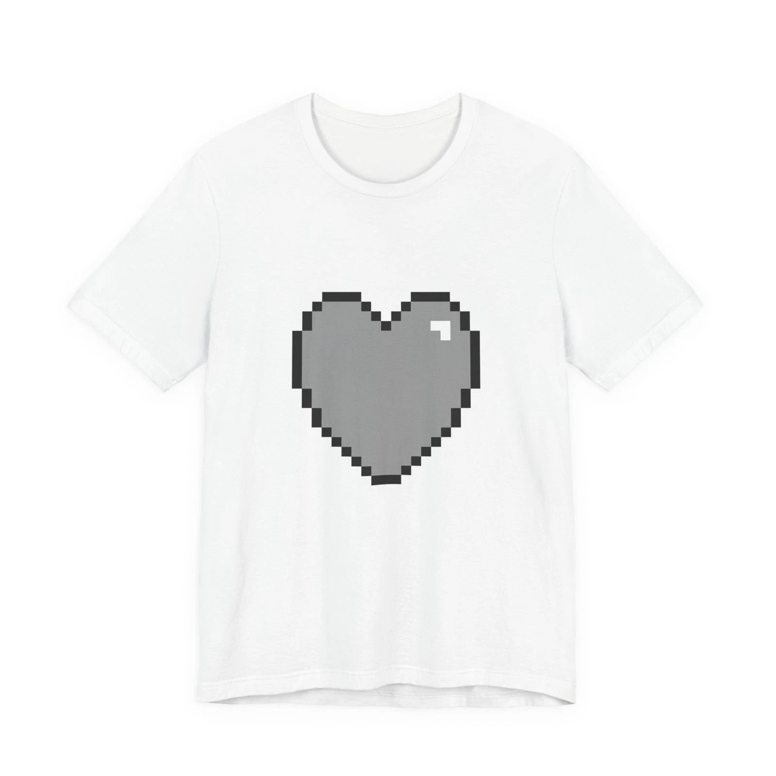 Unisex Jersey Short Sleeve Tee Cute Retro 8-Bit Pixel Art Gamer Gray Heart