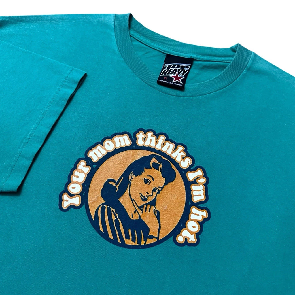 Vtg 90s Y2K Top Heavy Your Mom T-Shirt Sz XL Skate Hookups Birdhouse Funny Green