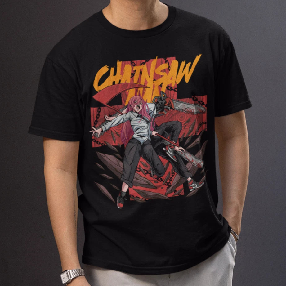 Chainsaw Man Denji & Power Anime Graphic T-Shirt Manga Japanese Streetwear Tee