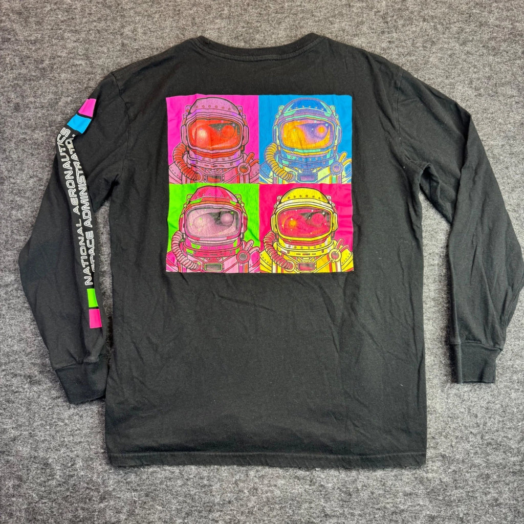Hyper Space NASA Long Sleeve Shirt Mens Medium Black Pop Art Astronaut Graphic