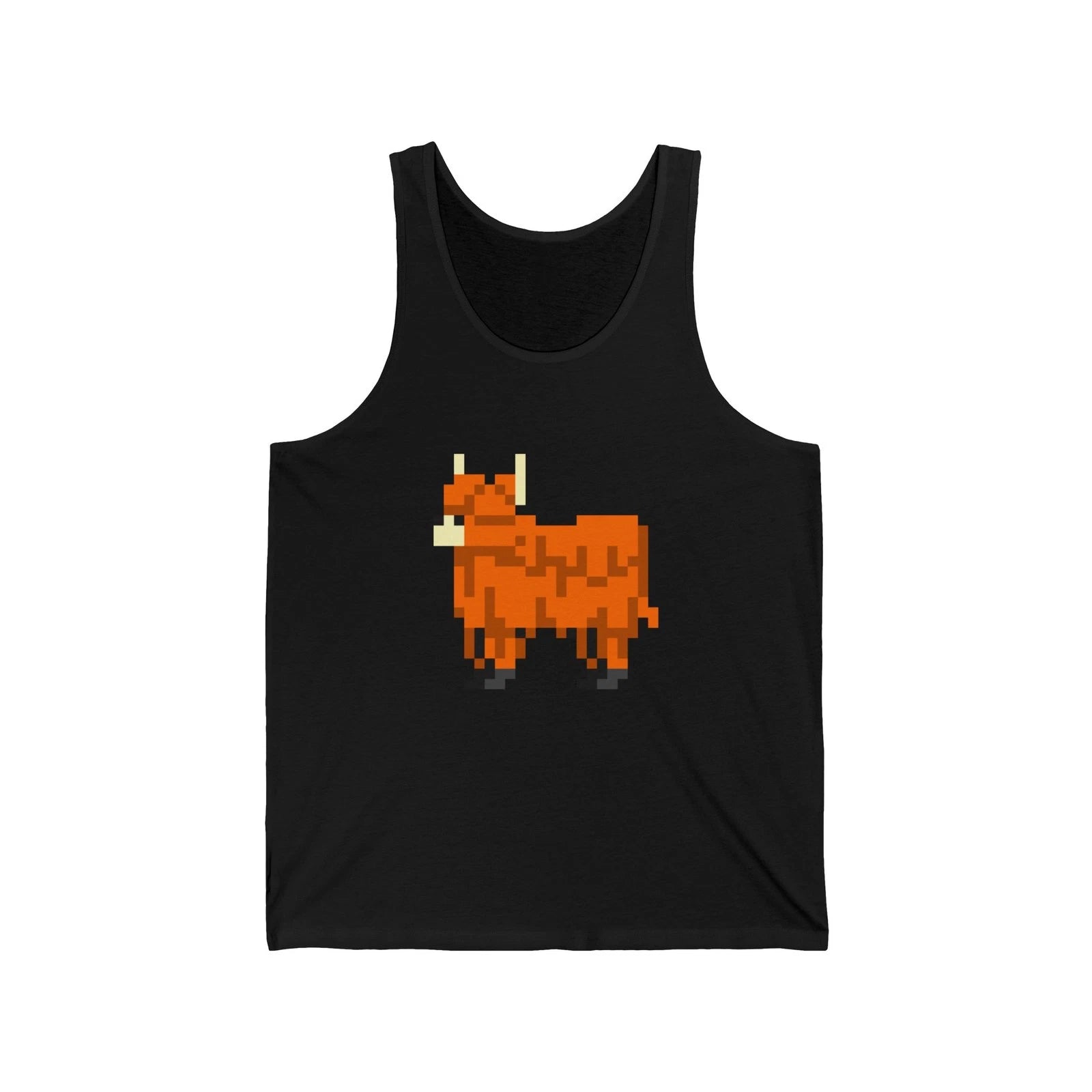 Unisex Jersey Tank Cute 8-Bit Retro Pixel Art Highland Cow Design