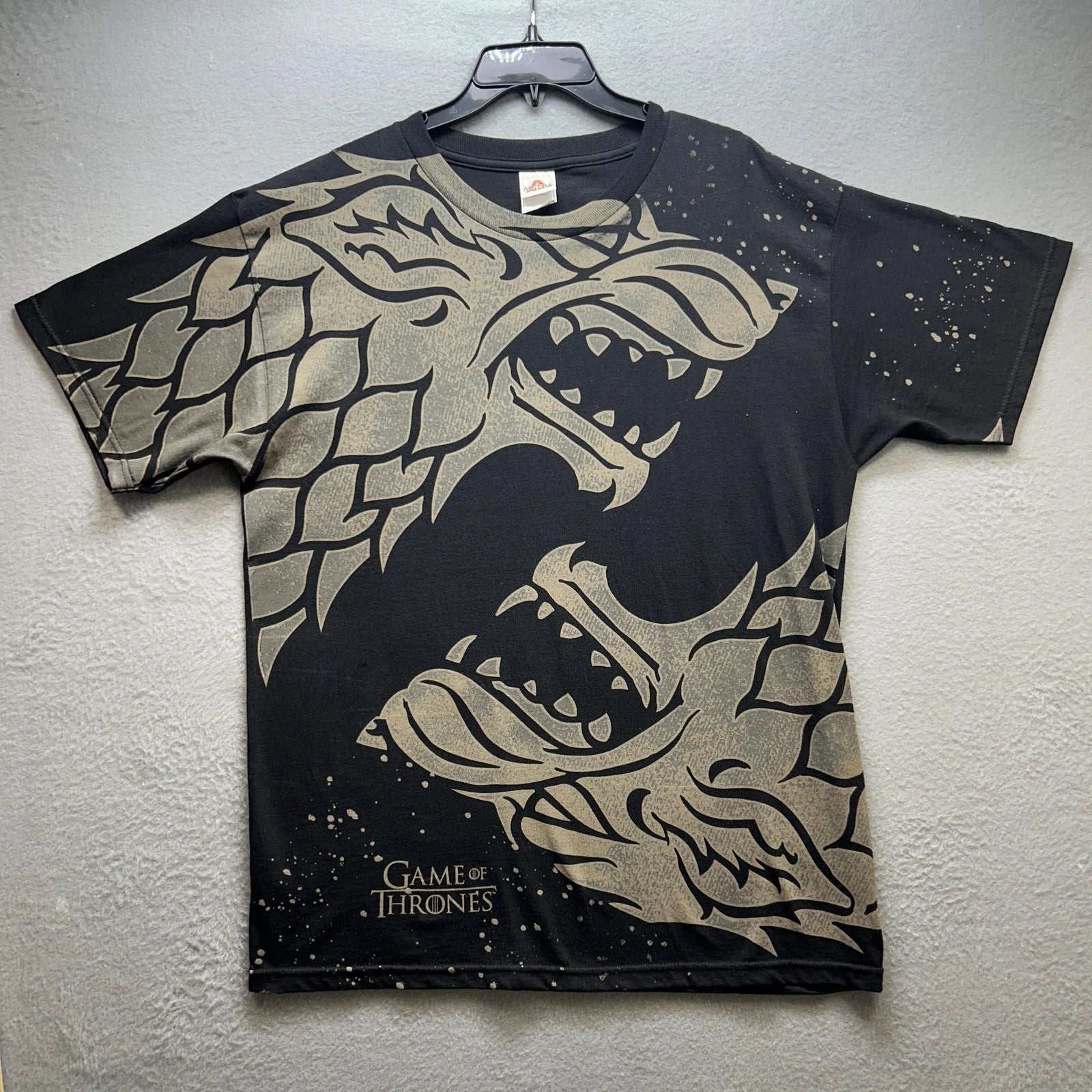 Vintage Game of Thrones Shirt Mens Large Black Stark Direwolf AOP Y2K Rare 90s