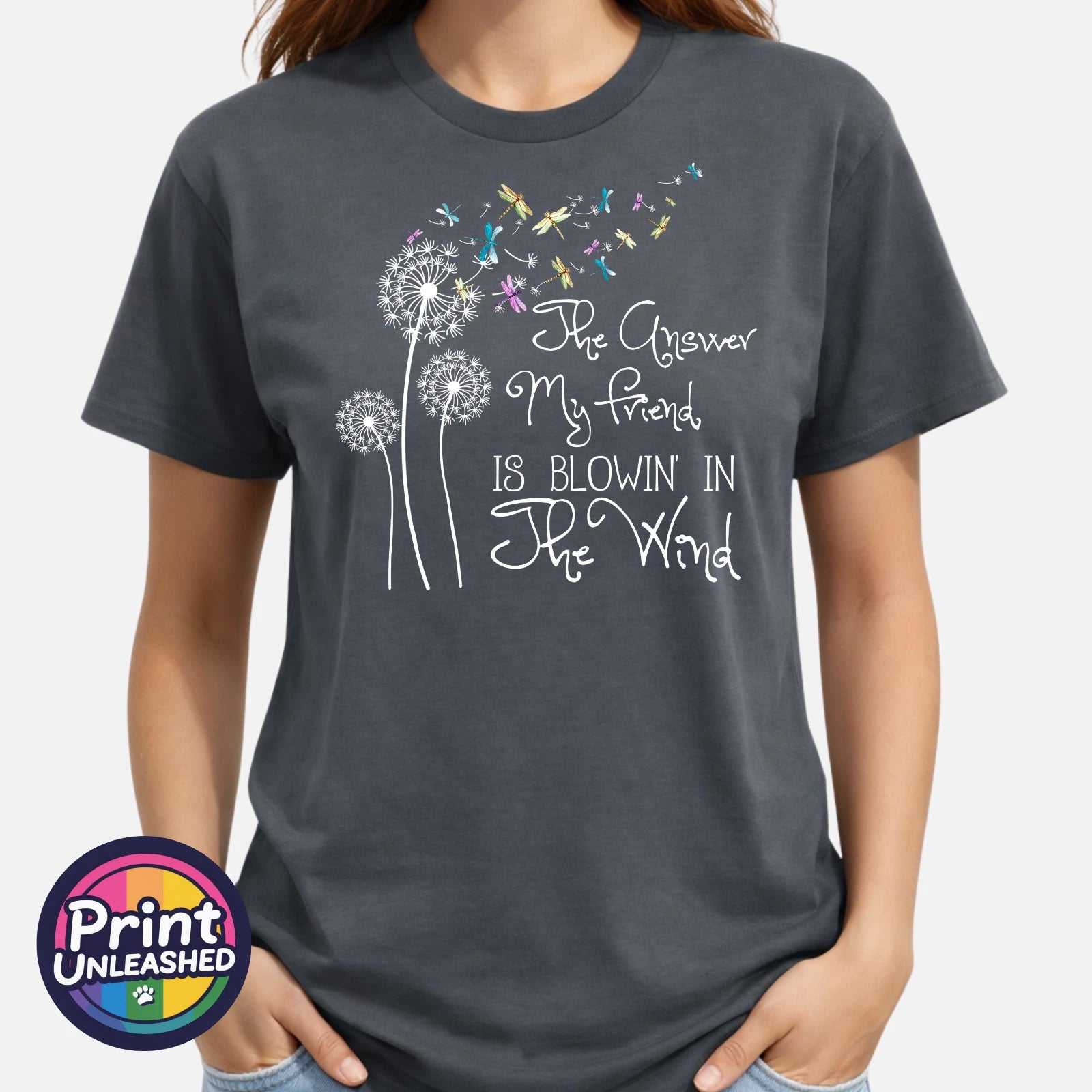 Bob Dylan Lyrics Printed T-Shirt Blowin In The Wind Dandelion Tee Music Peace