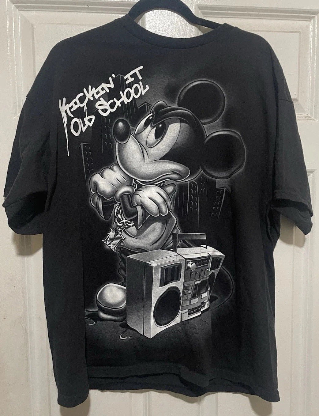 Vintage Disney T Shirt Mens XL Mickey Mouse Black Hip Hop Distressed Y2K