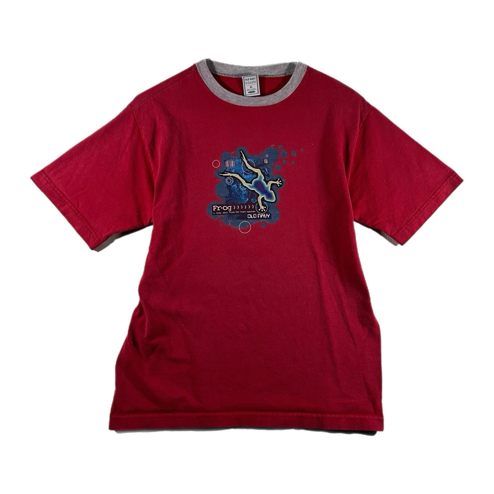 Vintage Y2K Rare Old Navy Frog Gorpcore Software Graphic T Shirt Red (Small)