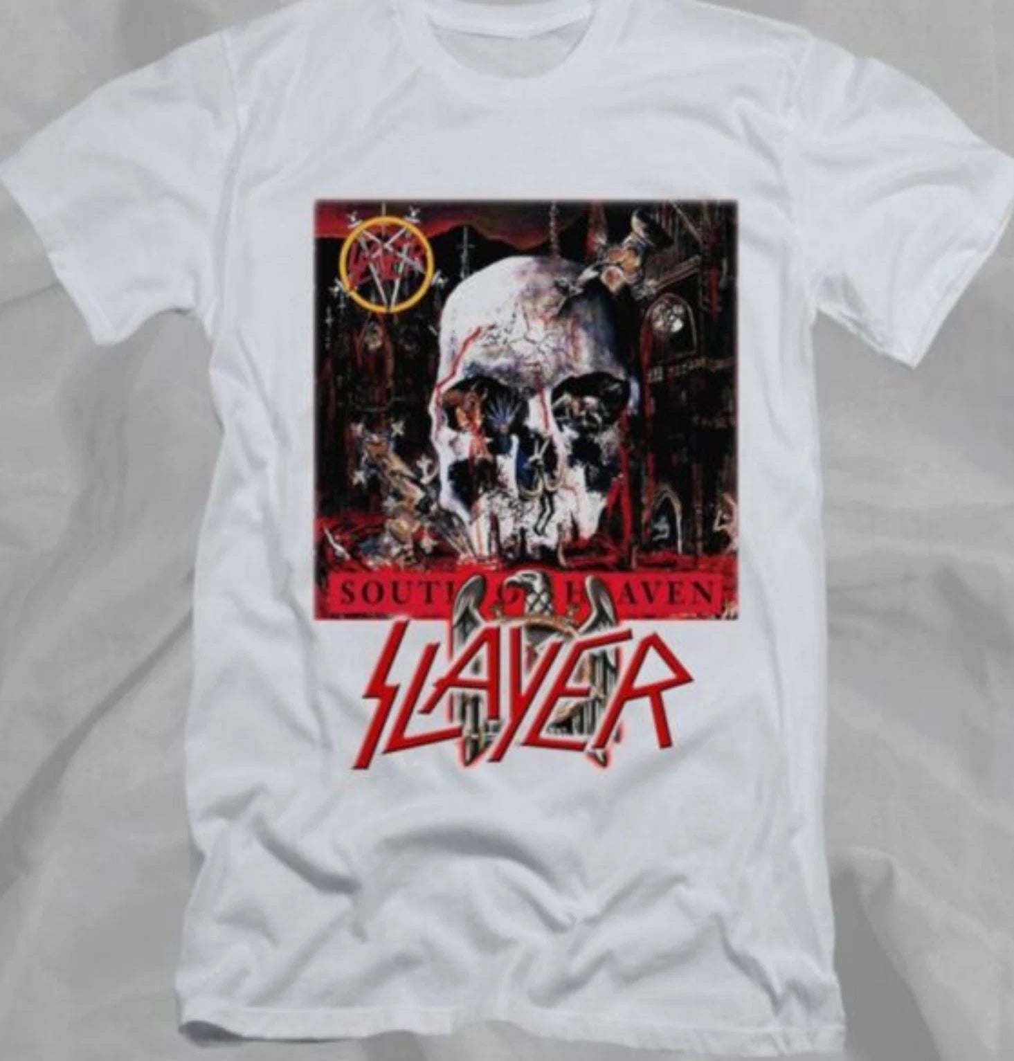 Slayer South of Heaven Retro 90s Rare White Tee Shirt