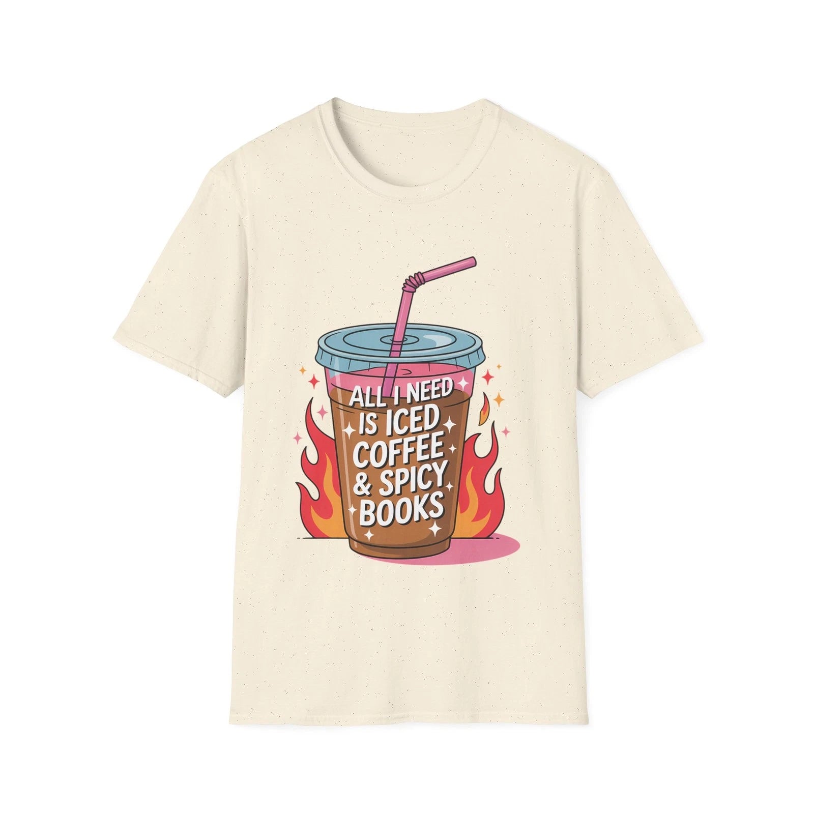 Iced Coffee & Spicy Books T-Shirt | Cute Coffee Illustration