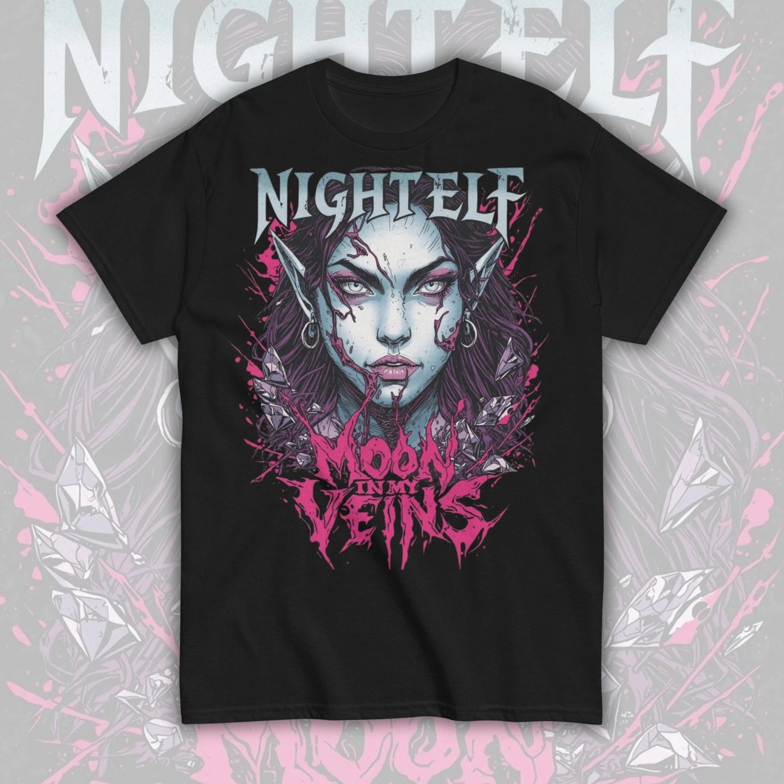 Night Elf T-Shirt "Moon In My Veins" World of Warcraft Alliance Gamer Unisex Tee
