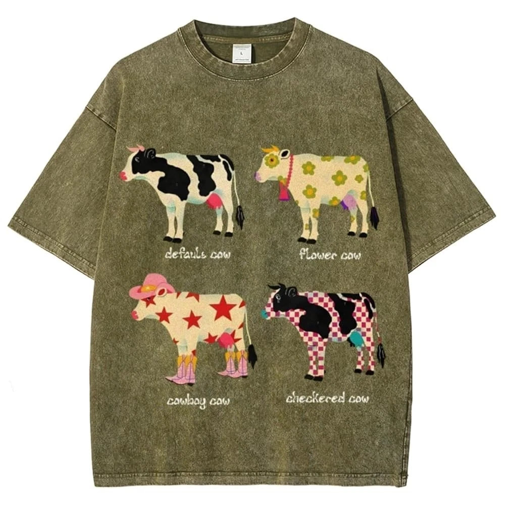 Indie Aesthetic Cow Graphic T-Shirt, size S