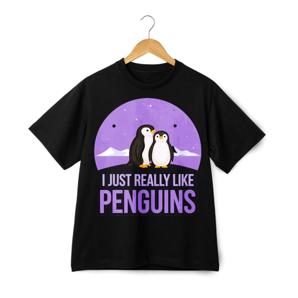 I Just Really Like Penguins Print T-Shirt, Arctic Animal Casual Tee