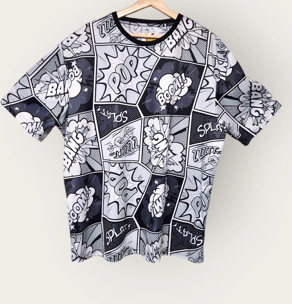 OH SNAP!  Men's 2XL Drill Clothing Co Comic Pop Art T-Shirt Stretch Black White