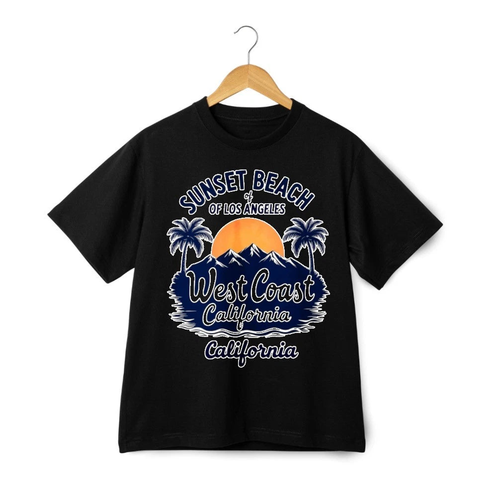 West Coast California Sunset Beach T-Shirt-Retro LA Graphic Tee for Men & Women