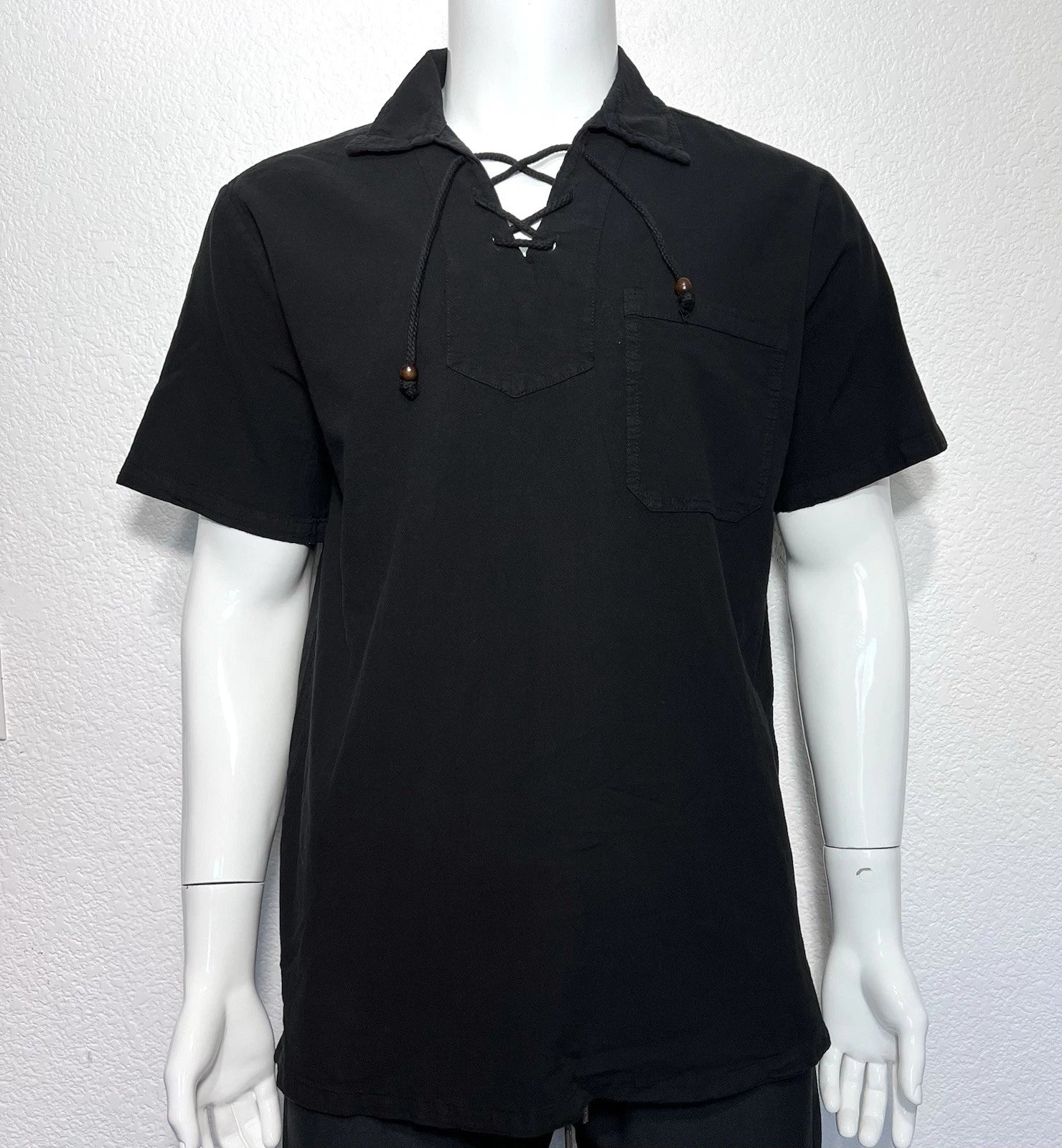 New Paradise Found XL Pima Cotton Lace Up Shirt Textured Gauze Islandwear Boho
