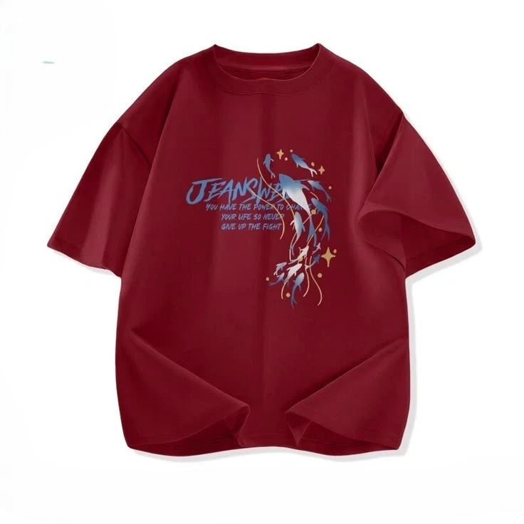 Japanese Style Dragon Art Red Aesthetic Graphic T shirt
