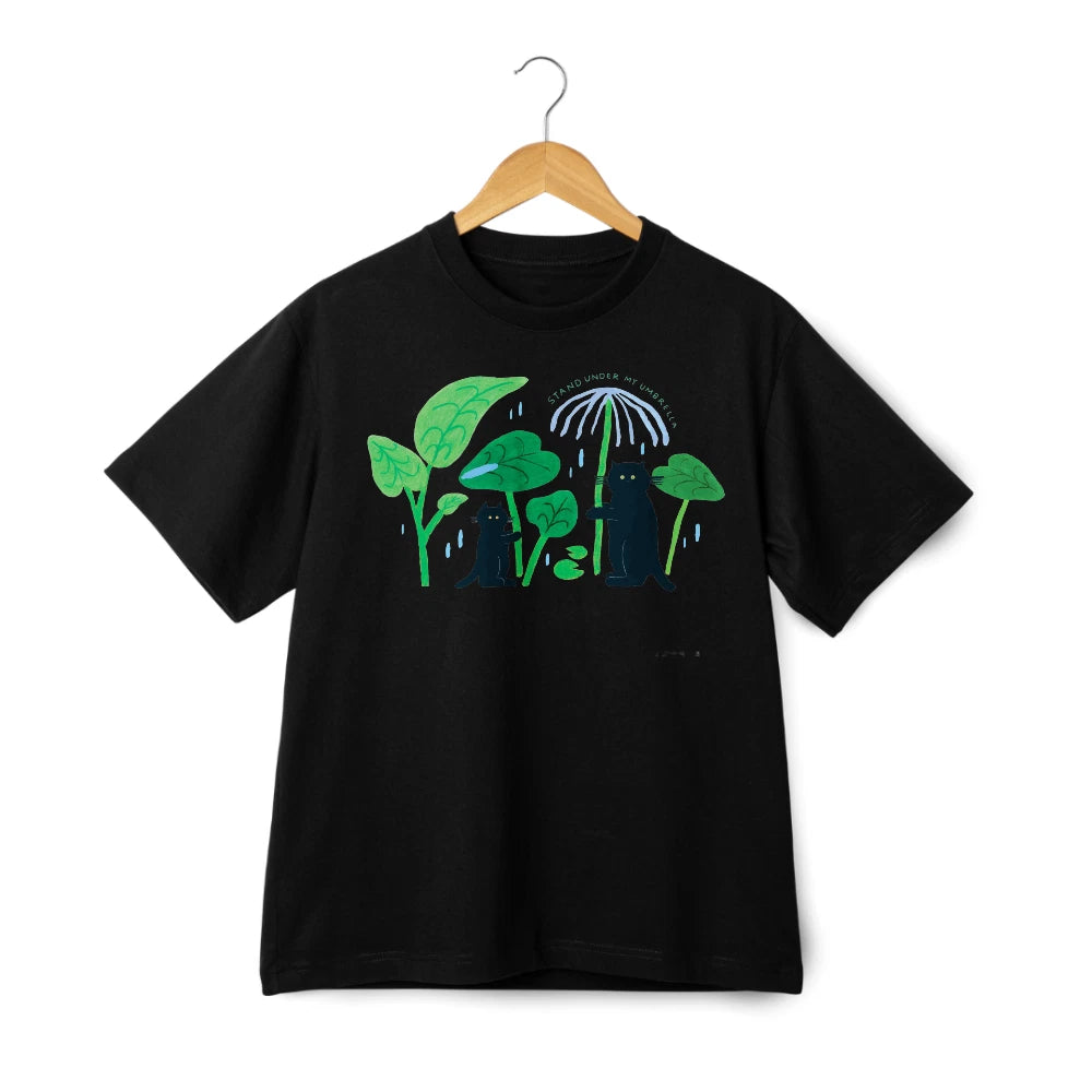 Rainy Garden Cats Unisex Casual T-Shirt - Everyday Nature Tee
