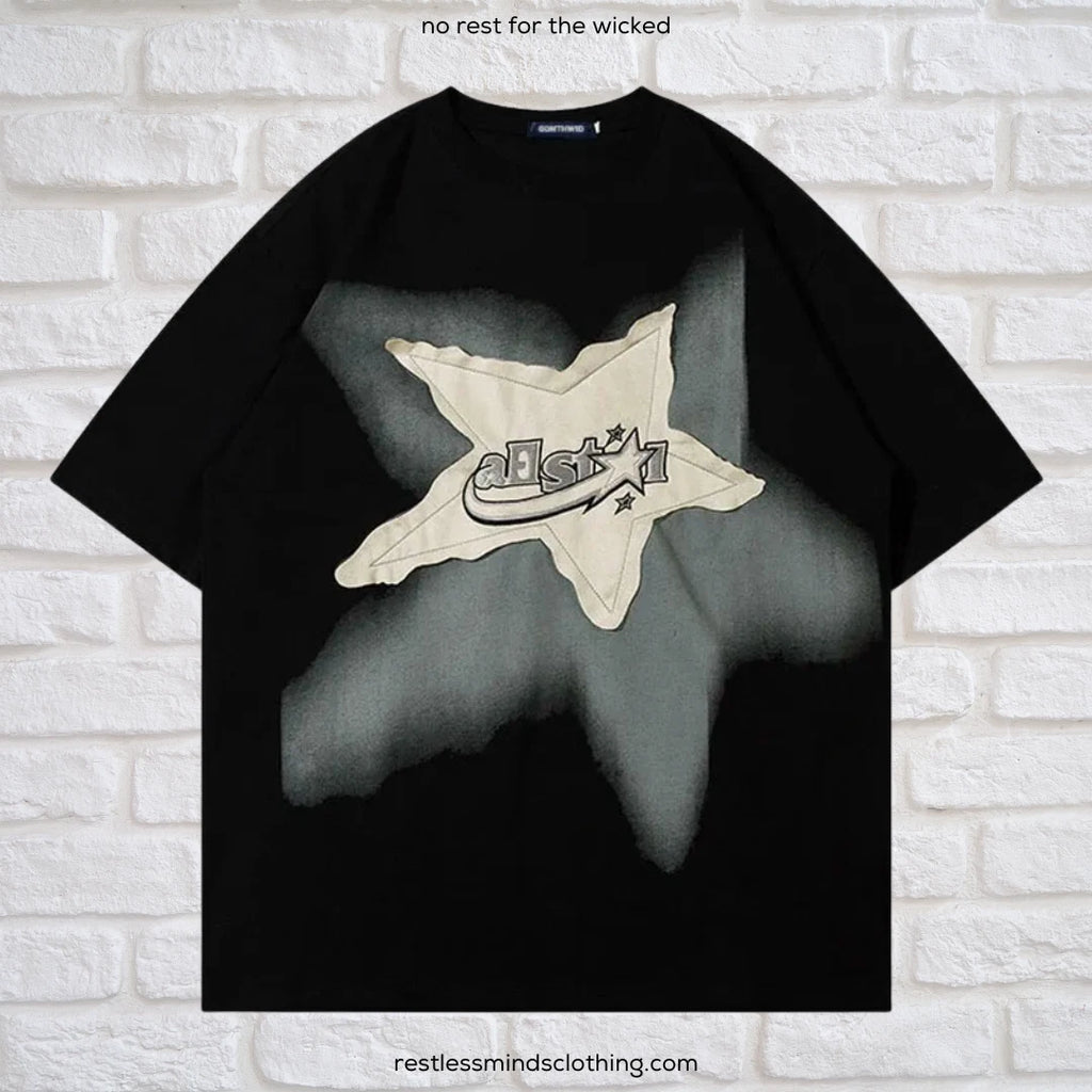 Y2K Black T-Shirt Star