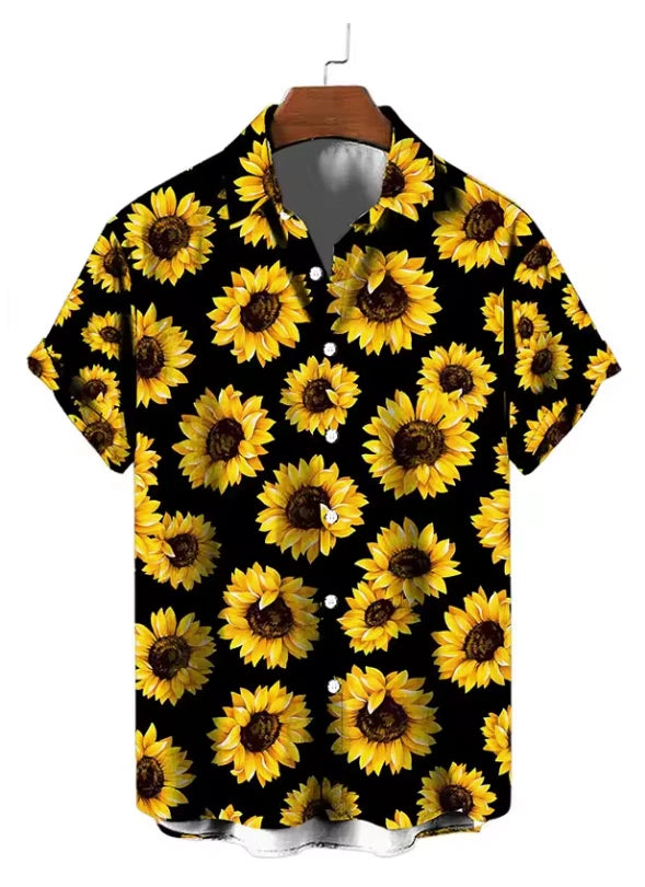 Mens Button Down Shirts Sunflower Summer Printed Hawaiian Tops Novelty Ugly Gift