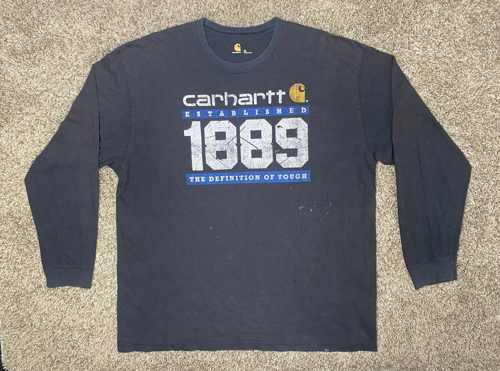 Y2K Carhartt Mens Sz XL Black Long Sleeve Spell Out Shirt - Distressed & Faded