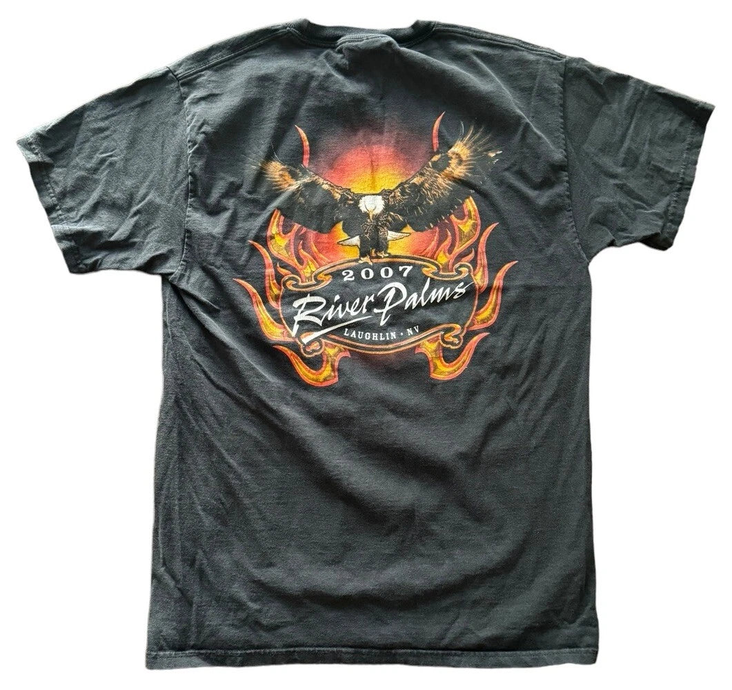 Vintage Y2K Eagle Biker River Run T-Shirt Black Size Medium